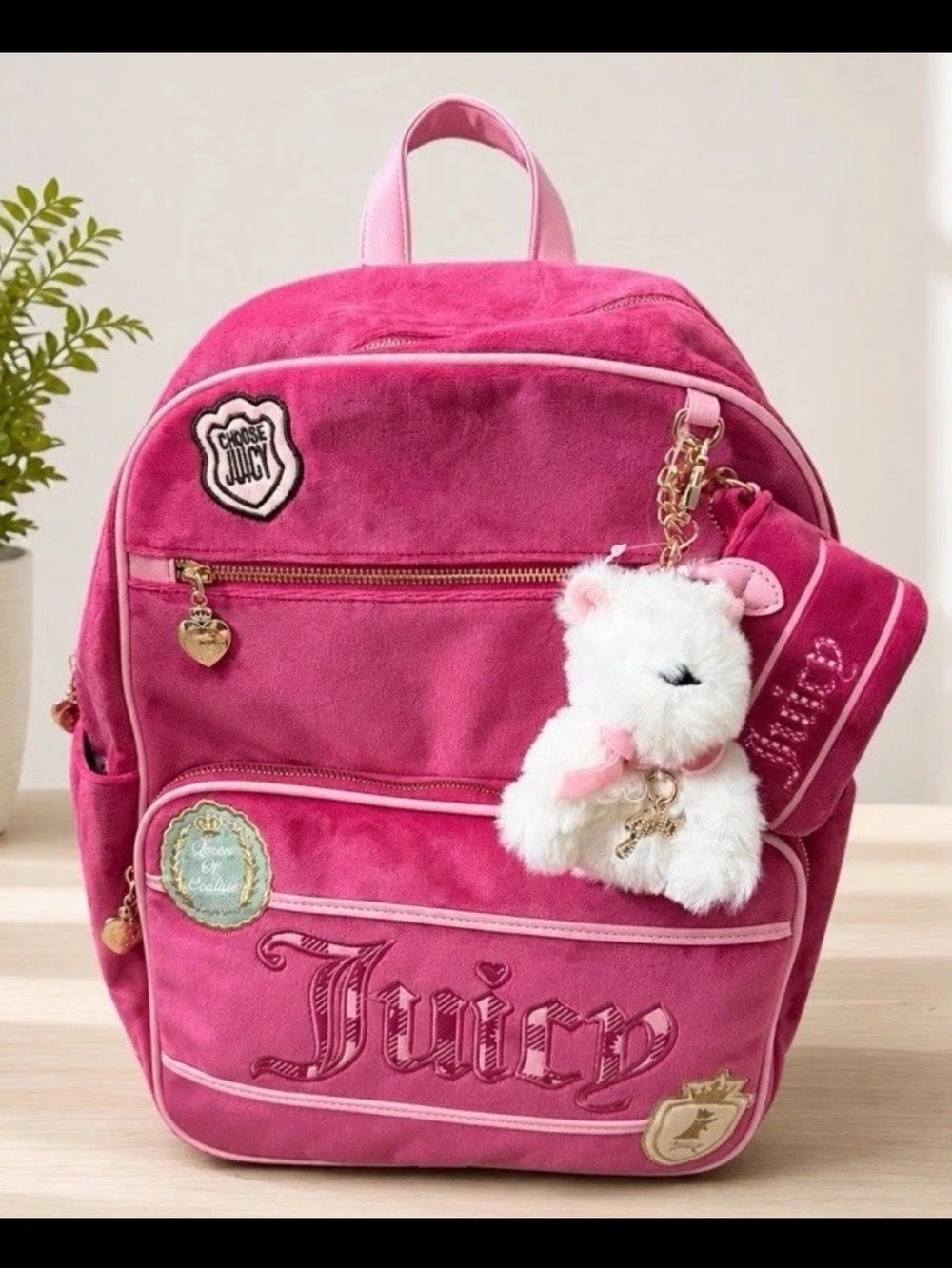 NWT 2026 Juicy Couture Study In Style Velour Backpack Bear Set Pink